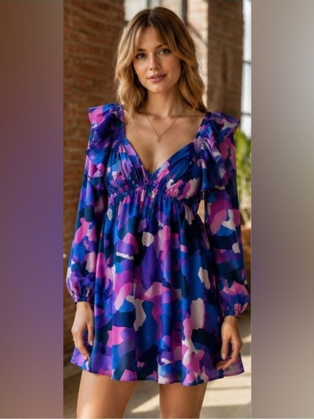 Peach Love California Camo Long Sleeve Dress